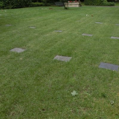 Grabplatten auf dem Rasenreihengrabfeld