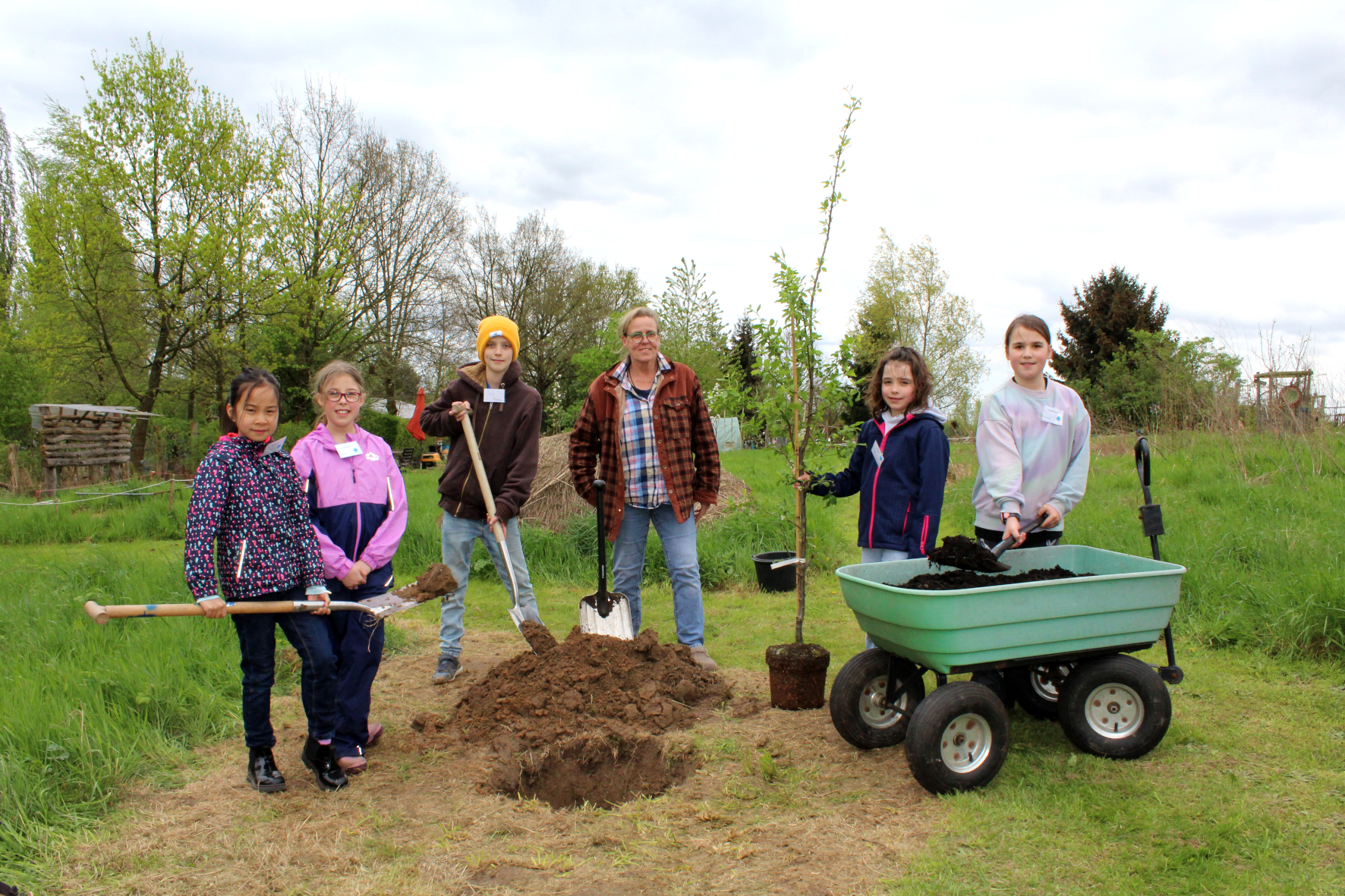 Kinder pflanzen zusammen einen Baum
