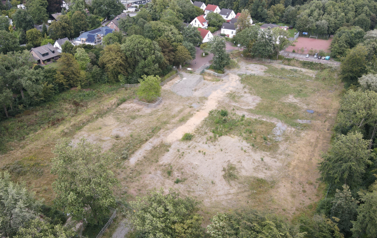 Das Baufeld des Campus Sandheide aus der Luft.