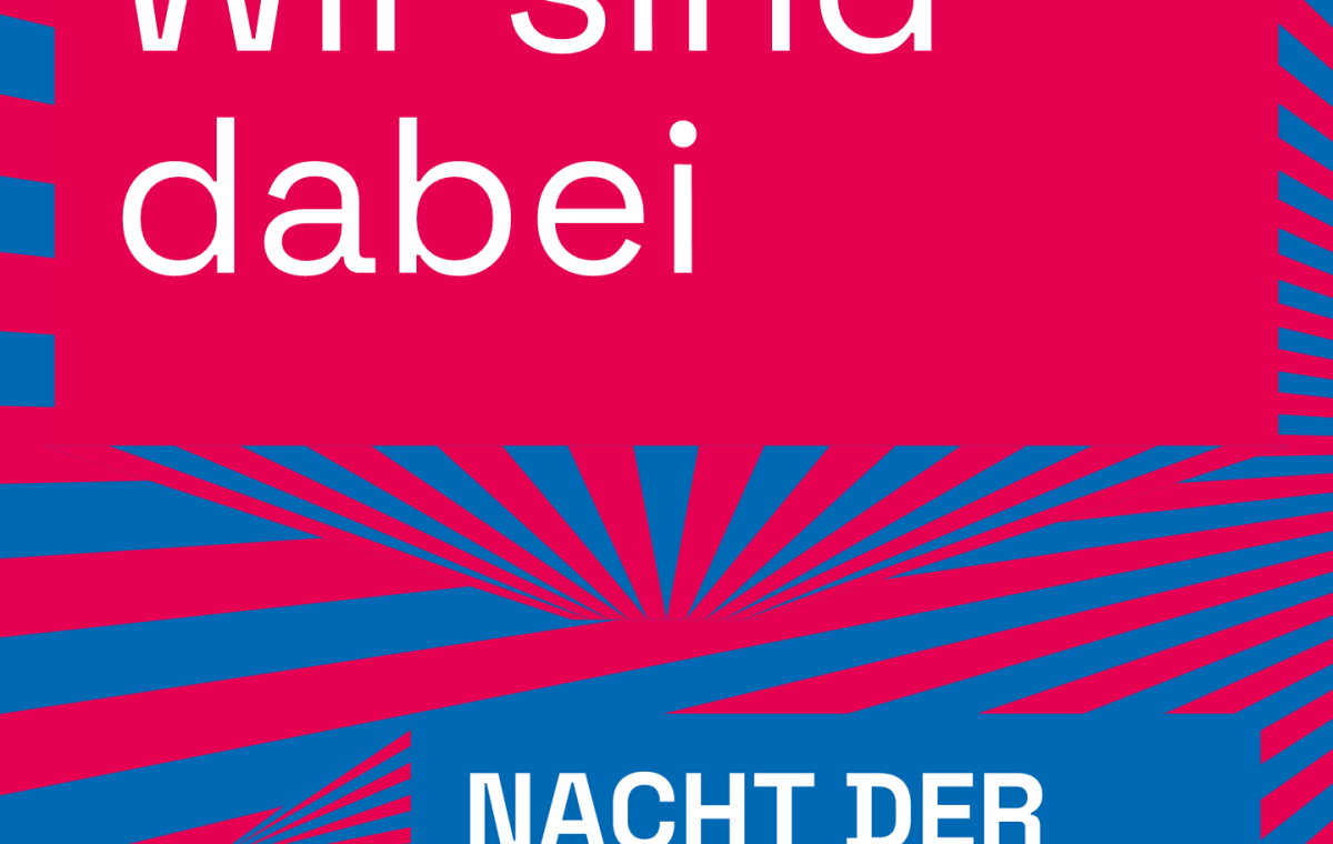 Das Bild zeigt das Logo der Nach der Bibliotheken mit dem Slogan "Wir sind dabei".