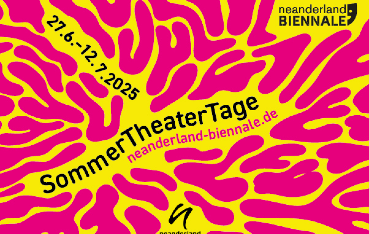 Das gelb-pinke Logo der neanderland Biennale 2025
