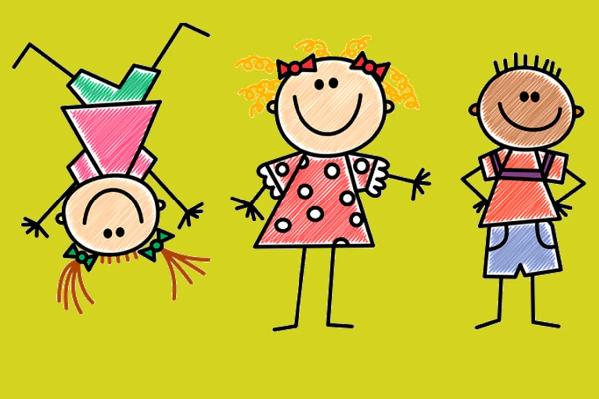 Bunte Strichmännchen, die Kinder darstellen.
